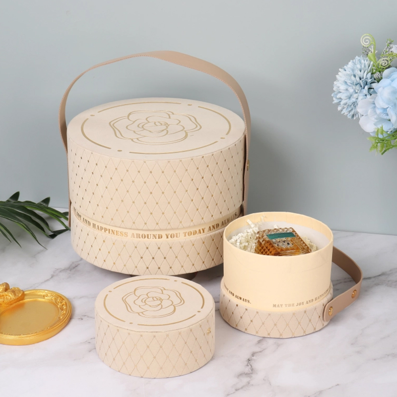 Luxury Wedding Cosmetic Round Gift Boxes with Handle