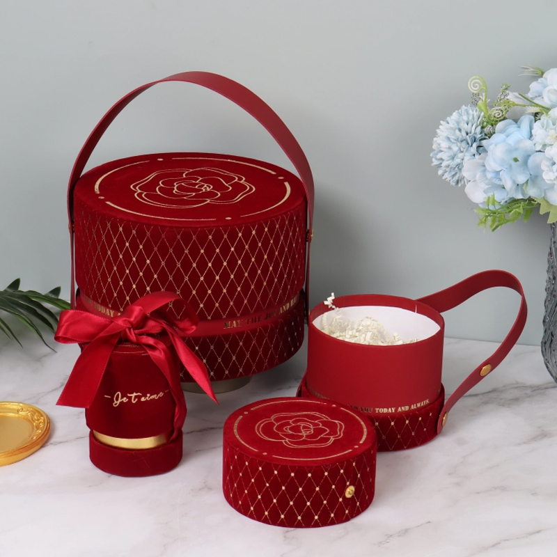 Luxury Wedding Cosmetic Round Gift Boxes with Handle