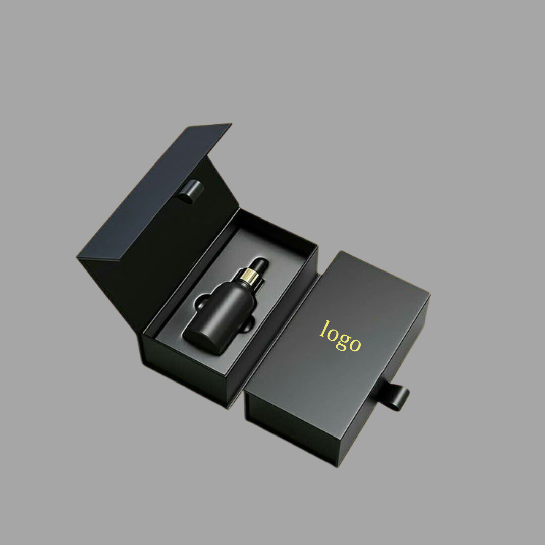 Luxury Cardboard Black Magnetic Clamshell Box with Paper Insert