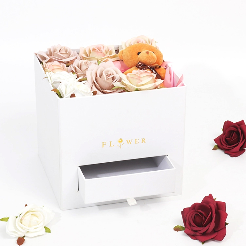 Pink Flower Jewelry Box with Drawer for Boutique Flower Gift Shop