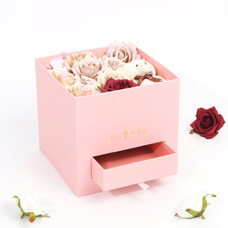 Pink Flower Jewelry Box with Drawer for Boutique Flower Gift Shop