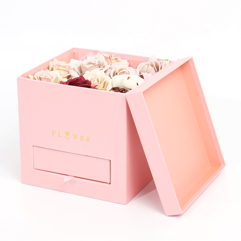 Pink Flower Jewelry Box with Drawer for Boutique Flower Gift Shop