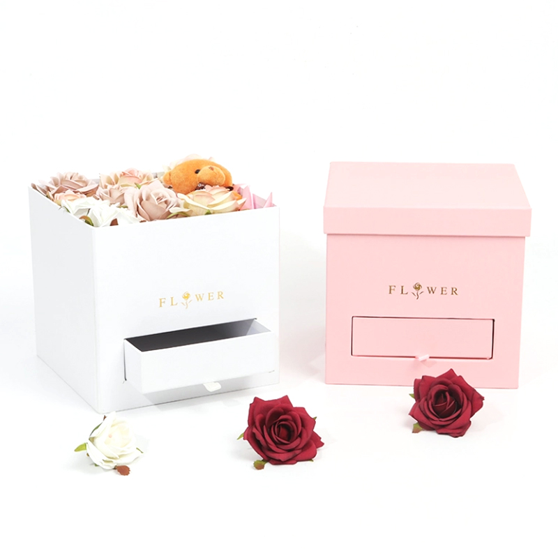 Pink Flower Jewelry Box with Drawer for Boutique Flower Gift Shop