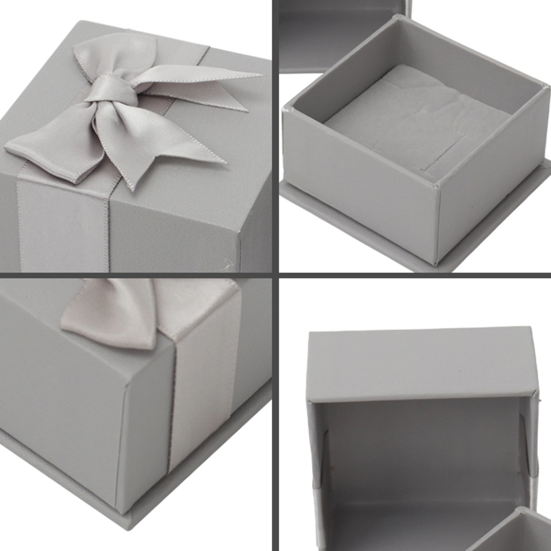 Grey Ribbon Jewelry Gift Boxes with Recycled Cardboard