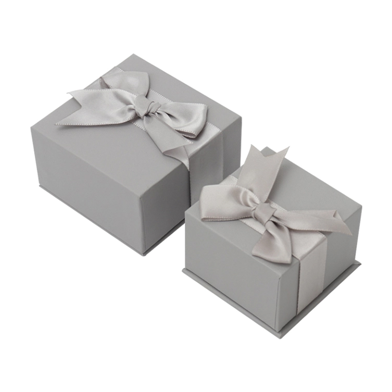 Grey Ribbon Jewelry Gift Boxes with Recycled Cardboard