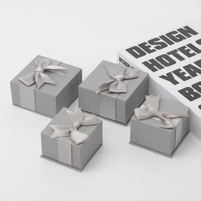Grey Ribbon Jewelry Gift Boxes with Recycled Cardboard