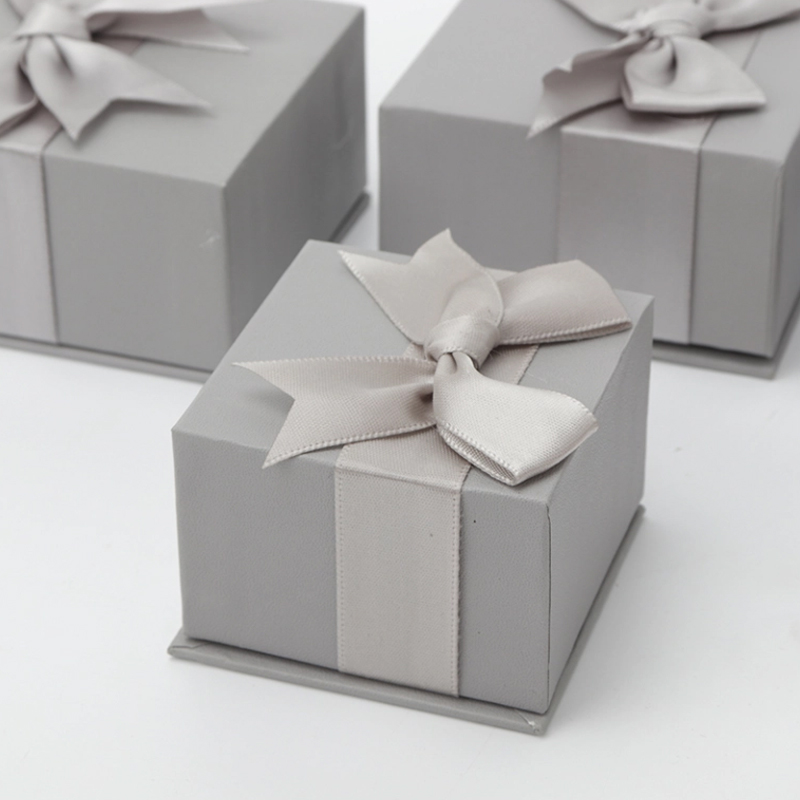 Grey Ribbon Jewelry Gift Boxes with Recycled Cardboard