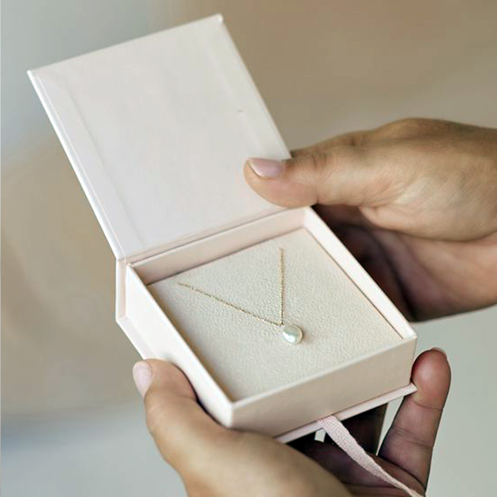 Handmade Jewelry Packaging Box with Custom Gold Logo and Ribbon