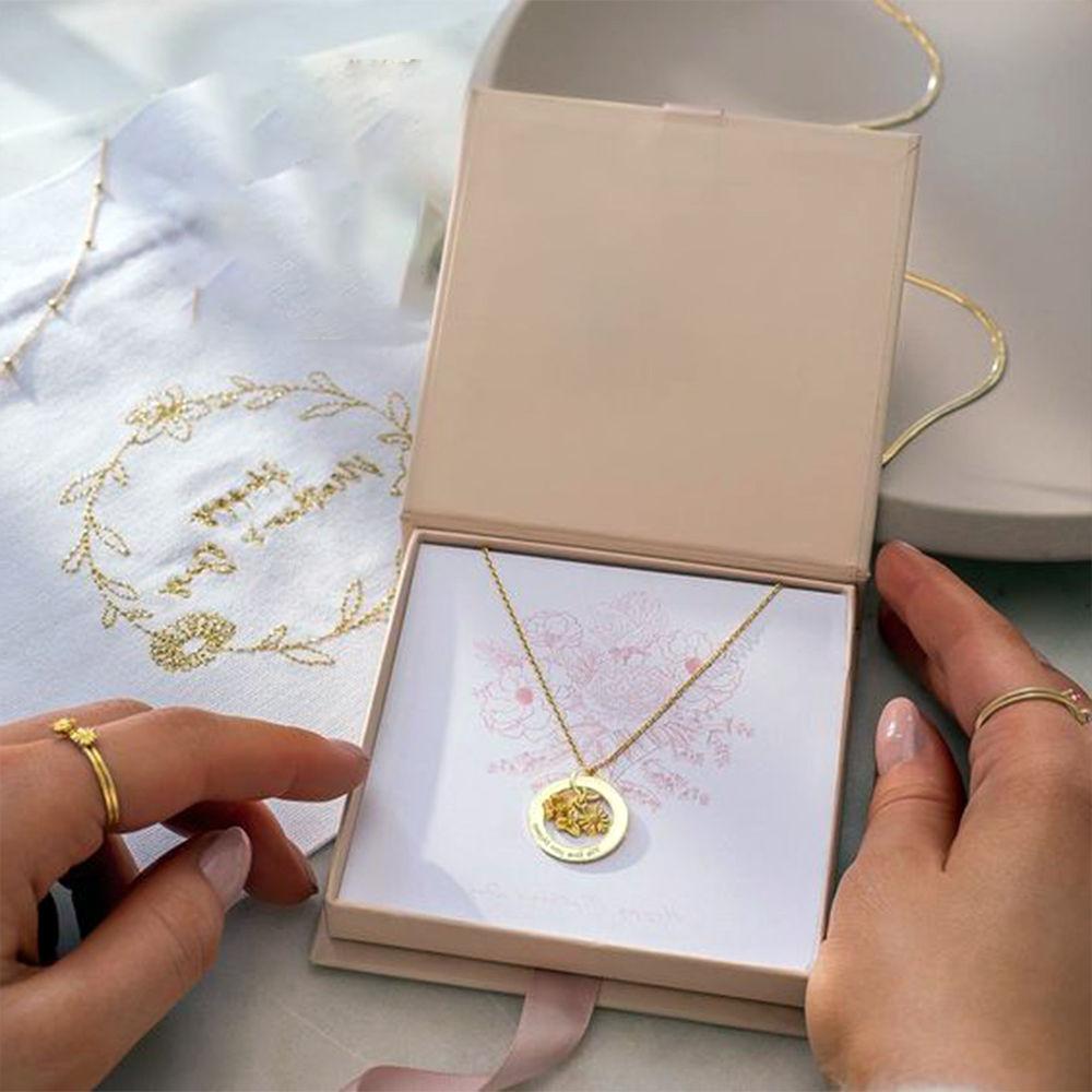 Handmade Jewelry Packaging Box with Custom Gold Logo and Ribbon