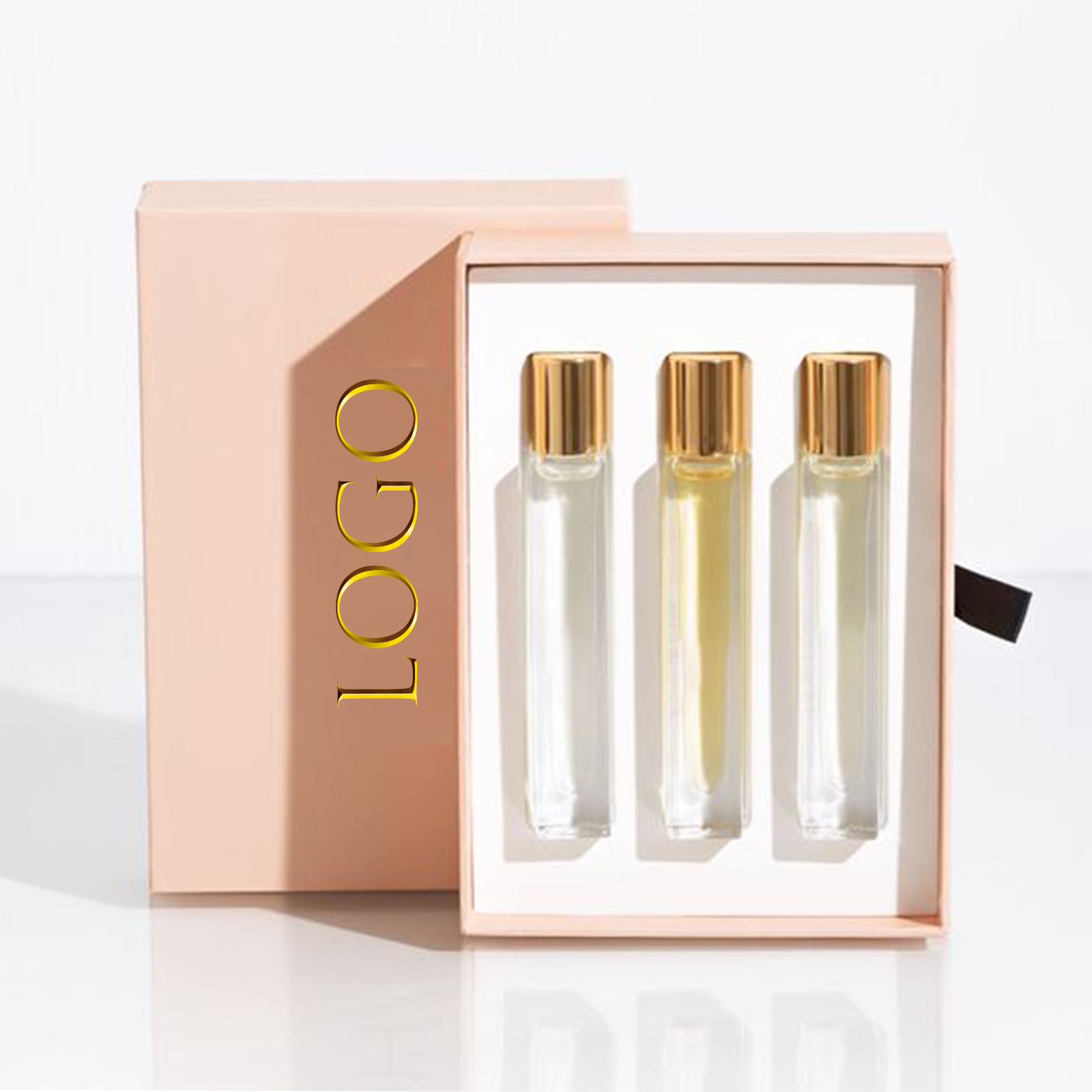 Mockup Service Customized Gold Logo 2ml 3ml 5ml Essential Parfums Discovery Set Packaging Box with Foam Insert