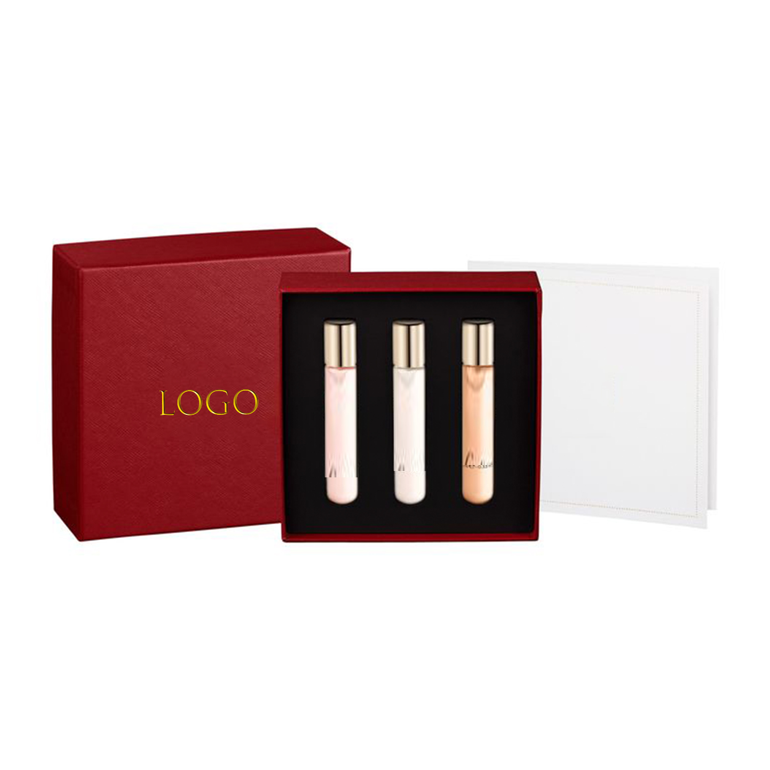 Mockup Service Customized Gold Logo 2ml 3ml 5ml Essential Parfums Discovery Set Packaging Box with Foam Insert